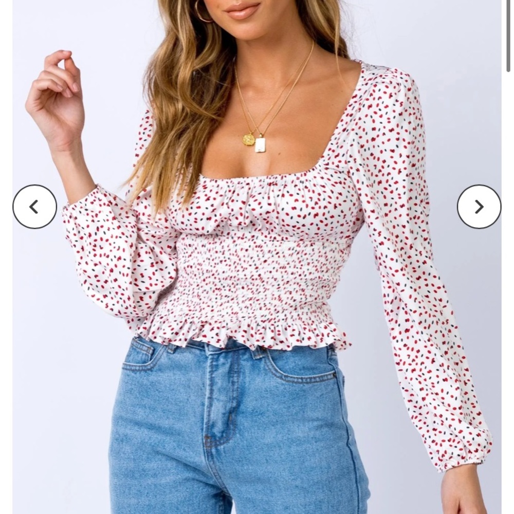 Red And Black Patterned Blouse, Lightly Worn - image 1